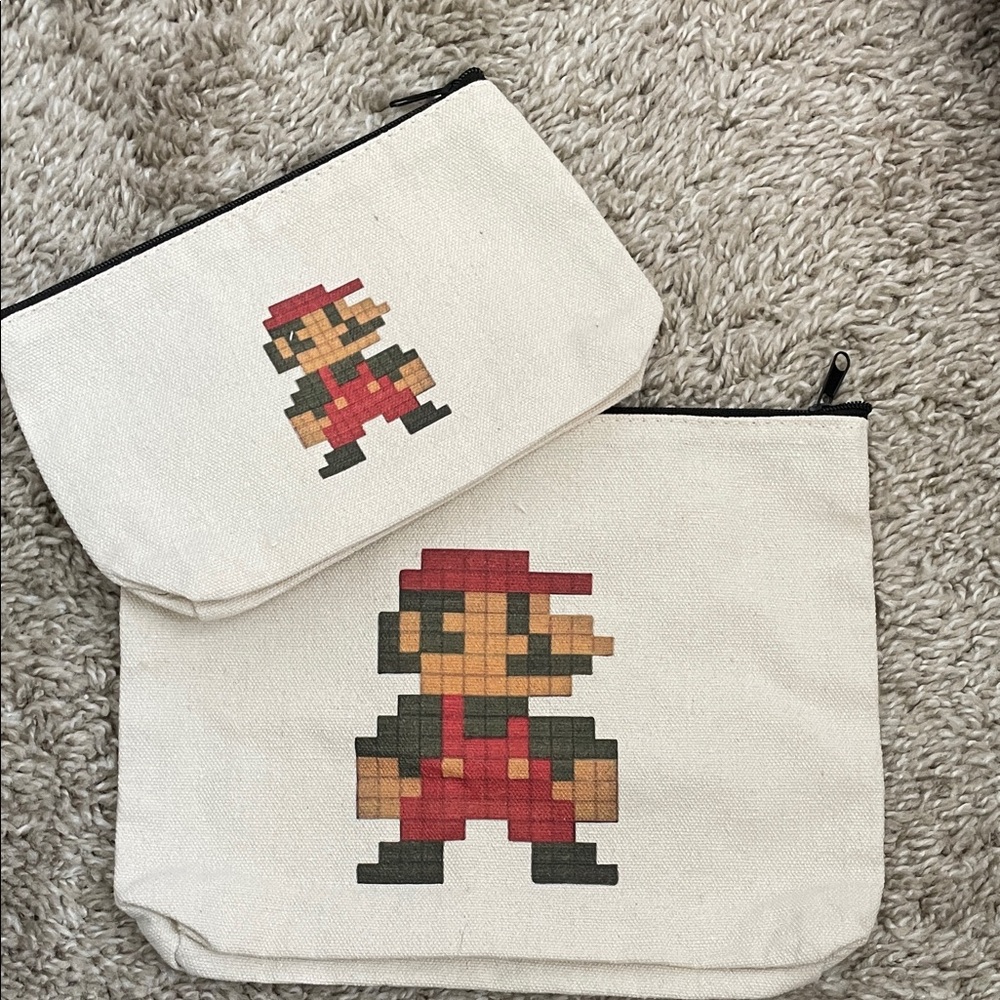 Pixel Art Mario Canvas Pouch Set - Cream